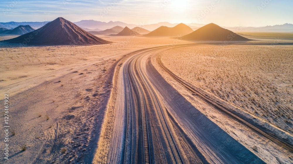 Fototapeta premium Serene Desert Landscape with Road Curving through Rocky Mountains