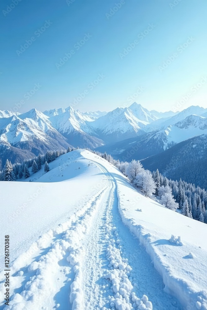 Obraz premium Snow-covered hills stretch towards the blue sky, stillness, nature