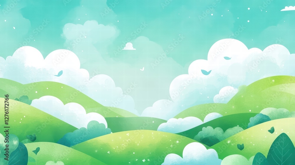 Fototapeta premium peaceful green hill landscape illustration