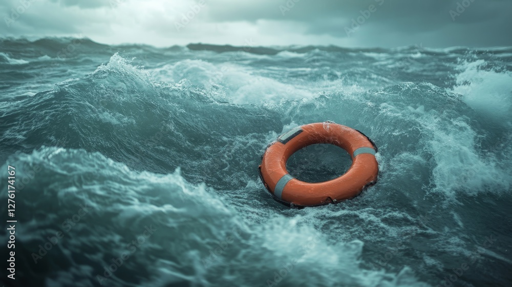 custom made wallpaper toronto digitalLife preserver floats in turbulent ocean waves during storm.