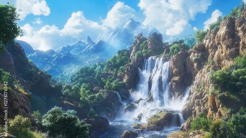 majestic waterfall in mountain valley