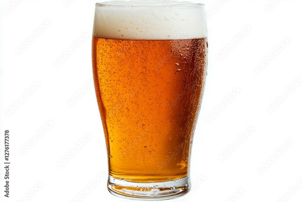 Tall beer glass with foamy head on white background. AI generated Tall beer glass with foamy head on white background. AI generated