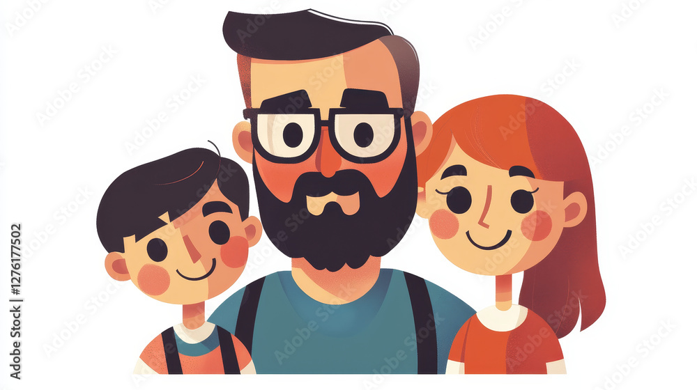 Father kids family son and daughter vector together Father's day. Dad and children characters fatherhood set illustration in a flat style isolated on white background Father kids family son and daughter vector together Father's day. Dad and children characters fatherhood set illustration in a flat style isolated on white background