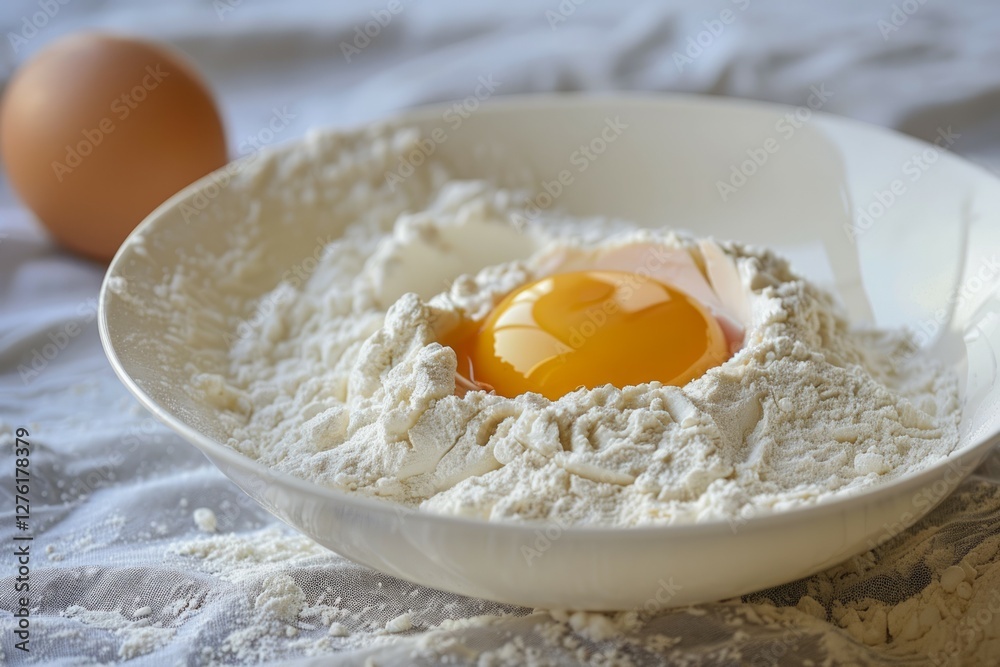 Egg and flour on plate for baking preparation. AI generated Egg and flour on plate for baking preparation. AI generated