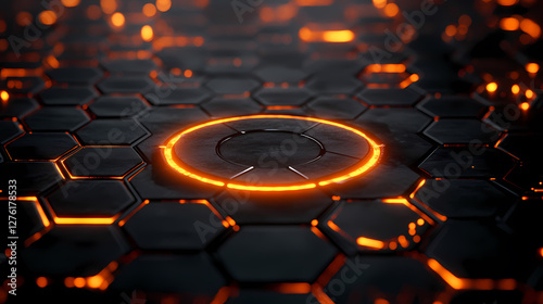 Sci-Fi Wallpaper: Glowing Orange Ring & Hexagonal Grid