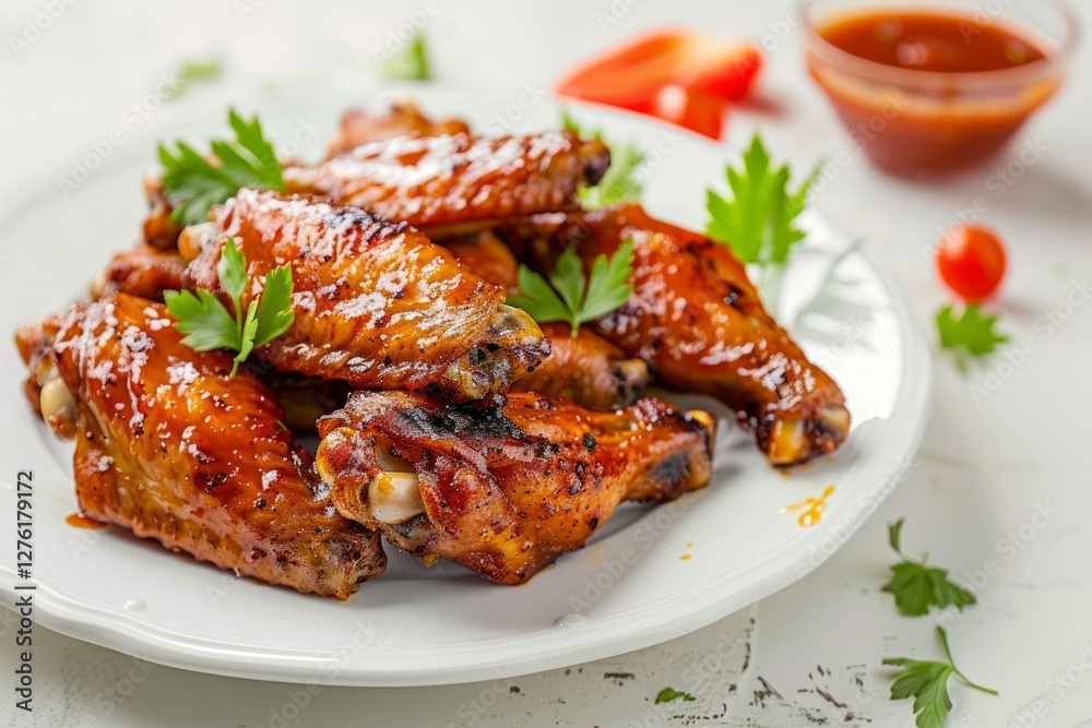 Glazed chicken wings garnished with rosemary. AI generated Glazed chicken wings garnished with rosemary. AI generated