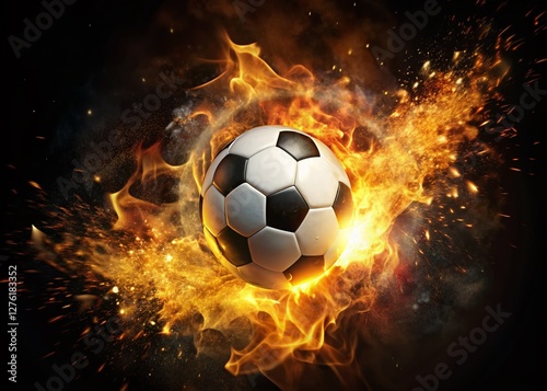 Fiery Soccer Ball Minimalist Dark Background Stock Photo