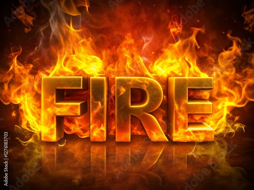 Fiery Word Art: Bold, Glowing "Fire" with Dancing Flames - Stock Photo