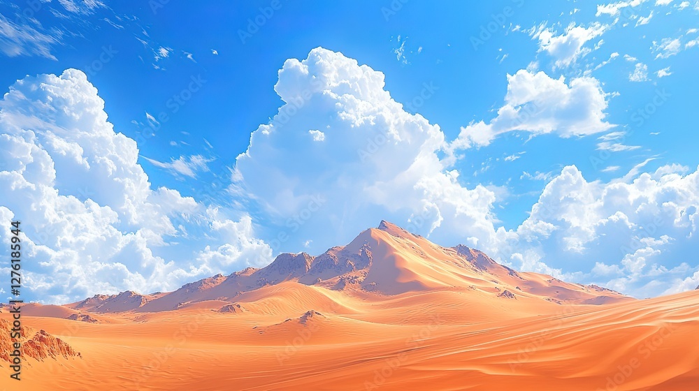 Naklejka premium Rolling sand dunes under a bright blue sky with scattered clouds 