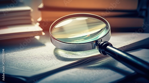 inspecti magnifying glass on documents photo