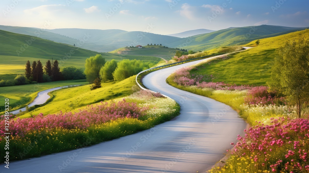 Obraz premium fields curve road