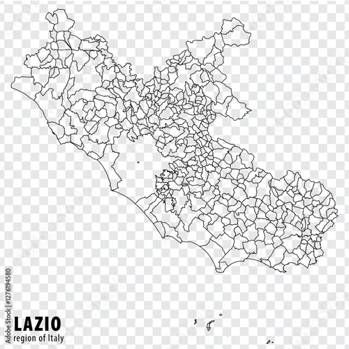 Blank map Lazio of Italy. High quality map Region Lazio with municipalities on transparent background for your web site design, logo, app, UI.  EPS10.