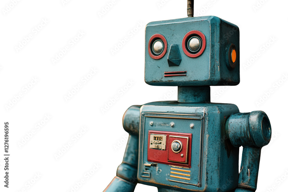 Fototapeta premium A vintage red tin robot toy, a classic retro photography object
