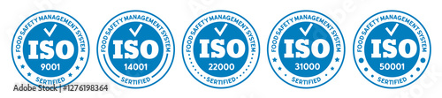 Set of International organization for standardization stamp iso