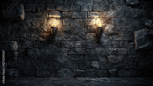 Dark stone wall with ancient candles