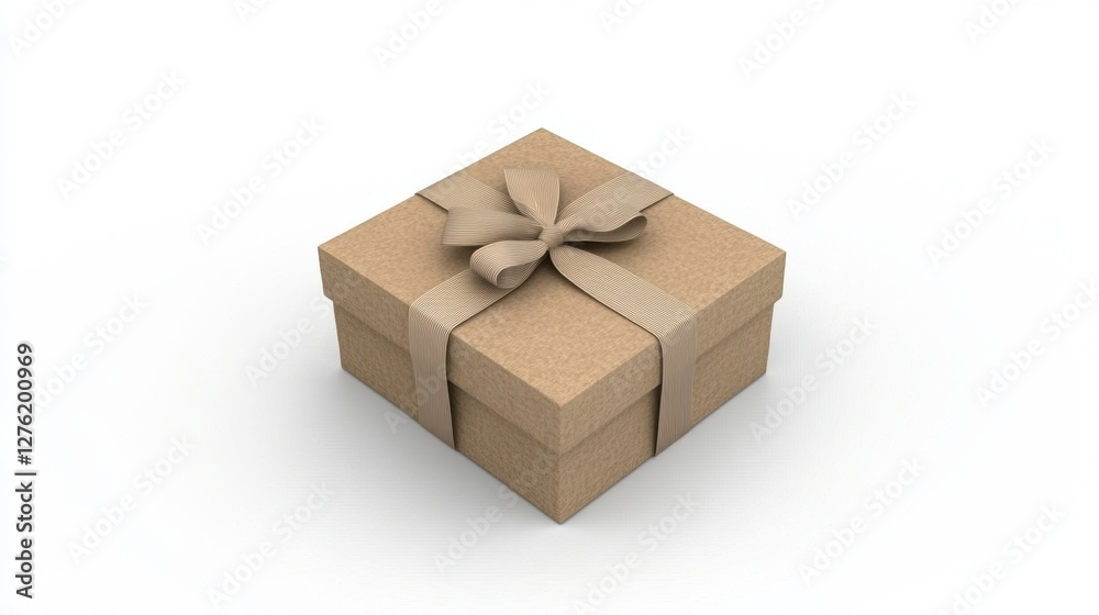 Neutral Beige Gift Box with Decorative Bow on White Background Celebration Present Neutral Beige Gift Box with Decorative Bow on White Background Celebration Present
