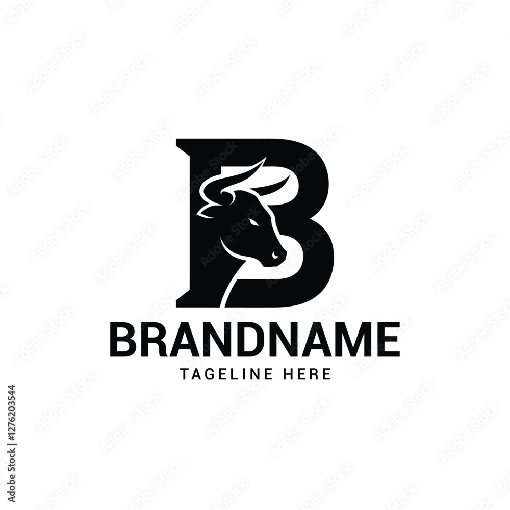Fototapeta premium Bull Head Logo Letter B Symbol Minimalist Vector Icon