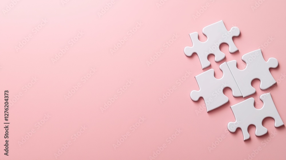 Minimalist puzzle pieces on a soft pink background for creativity. Minimalist puzzle pieces on a soft pink background for creativity.