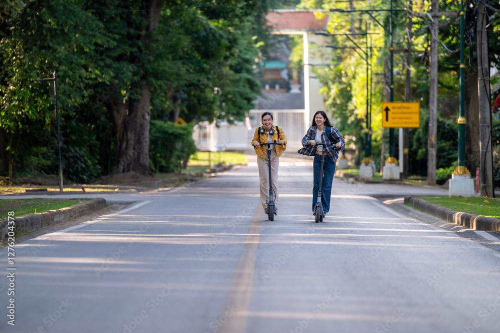 custom made wallpaper toronto digitalTwo people riding scooters down a street