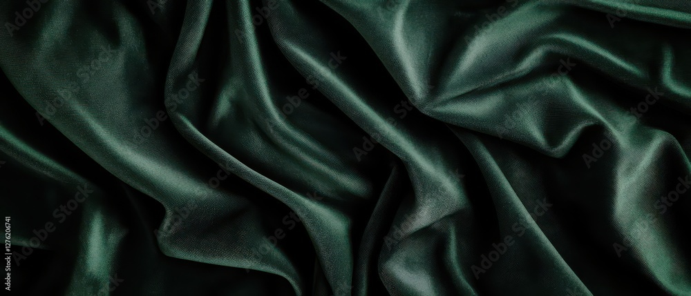 Obraz premium Dark hunter green velvet fabric folds, rich texture, minimal and sophisticated