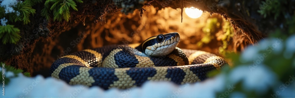 Snake Warming Up Inside a Burrow with Glowing Light in Winter Snake Warming Up Inside a Burrow with Glowing Light in Winter