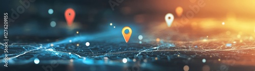 Blue location pin on a city map, blurred background