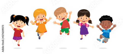 little kids jump together feel happy background clipart cartoon