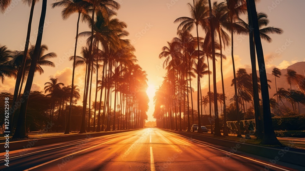 Obraz premium canopy palm trees road