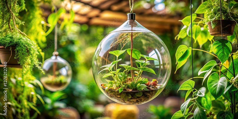 Hanging Glass Globe Terrarium with Trailing Vines & Lush Greenery - Botanical Decor Hanging Glass Globe Terrarium with Trailing Vines & Lush Greenery - Botanical Decor