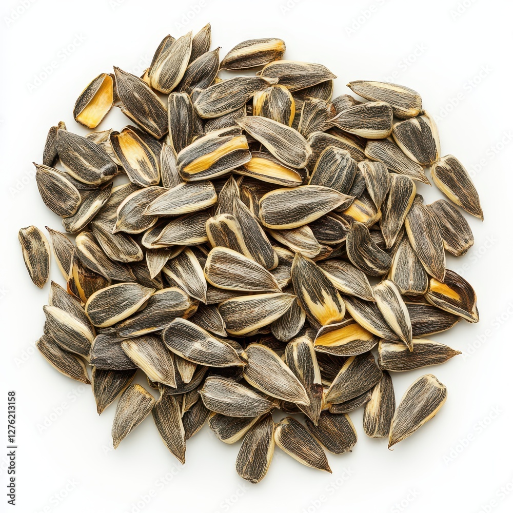 A Pile of Roasted Sunflower Seed Shells on White Background. A Pile of Roasted Sunflower Seed Shells on White Background.