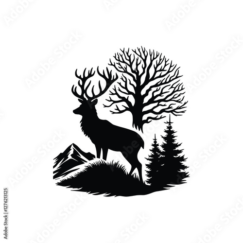 Beautiful deer vector silhouette on white background