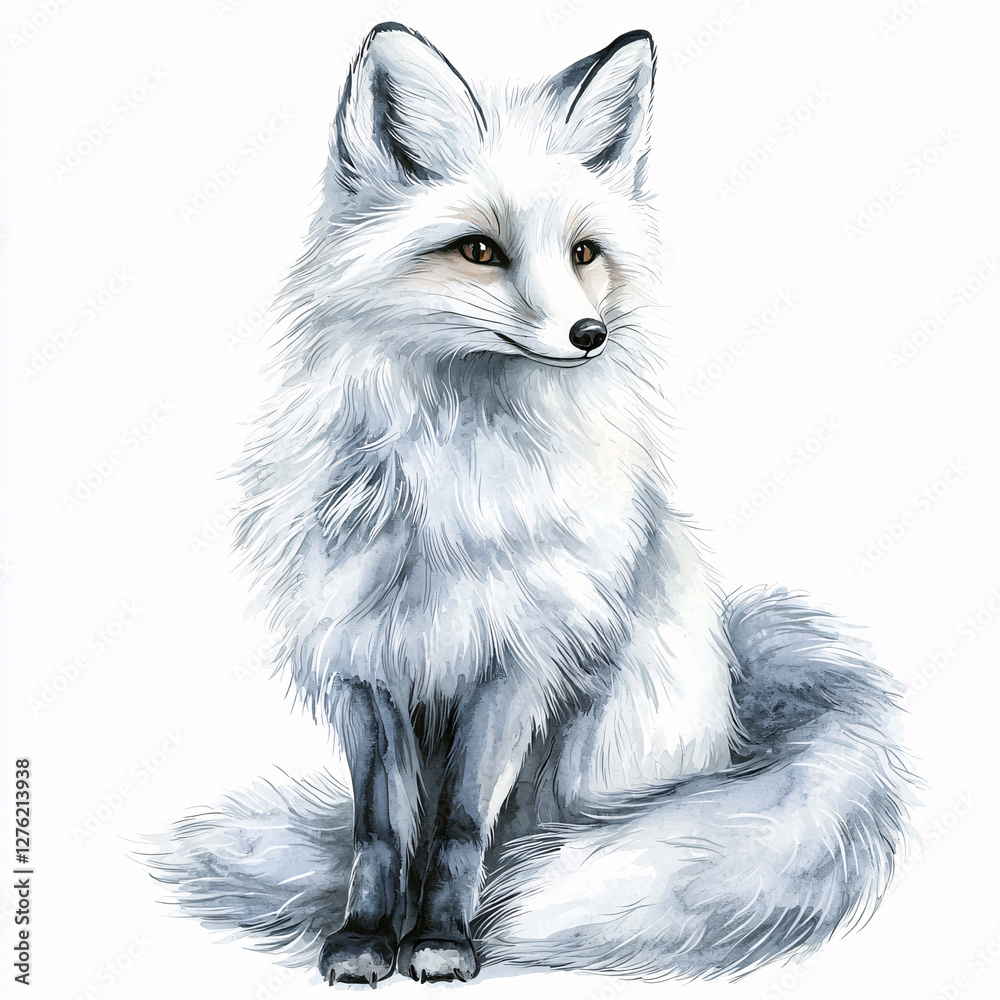 Obraz premium Arctic fox in a soft, artistic watercolor style.