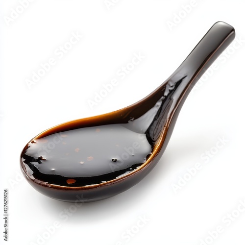Rich Dark Sauce in a Ceramic Spoon.