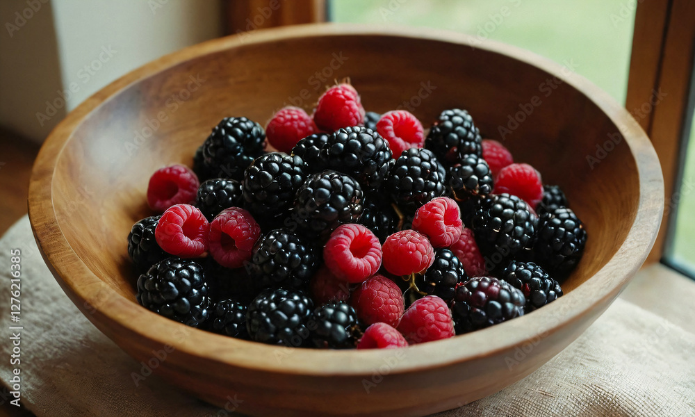 Fresh Blackberries and Raspberries in Bowl Fresh Blackberries and Raspberries in Bowl