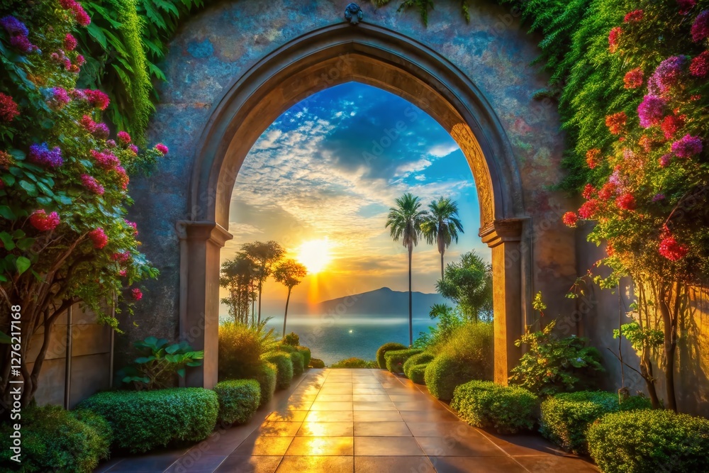Fototapeta premium Heavenly Archway: Celestial Entrance to Paradise - Stock Photo