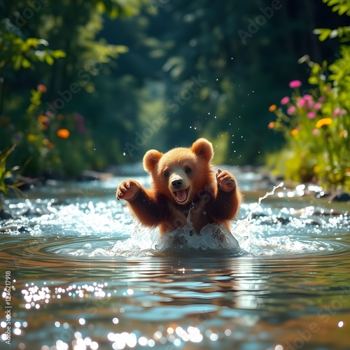 Oso bebé jugando en el agua