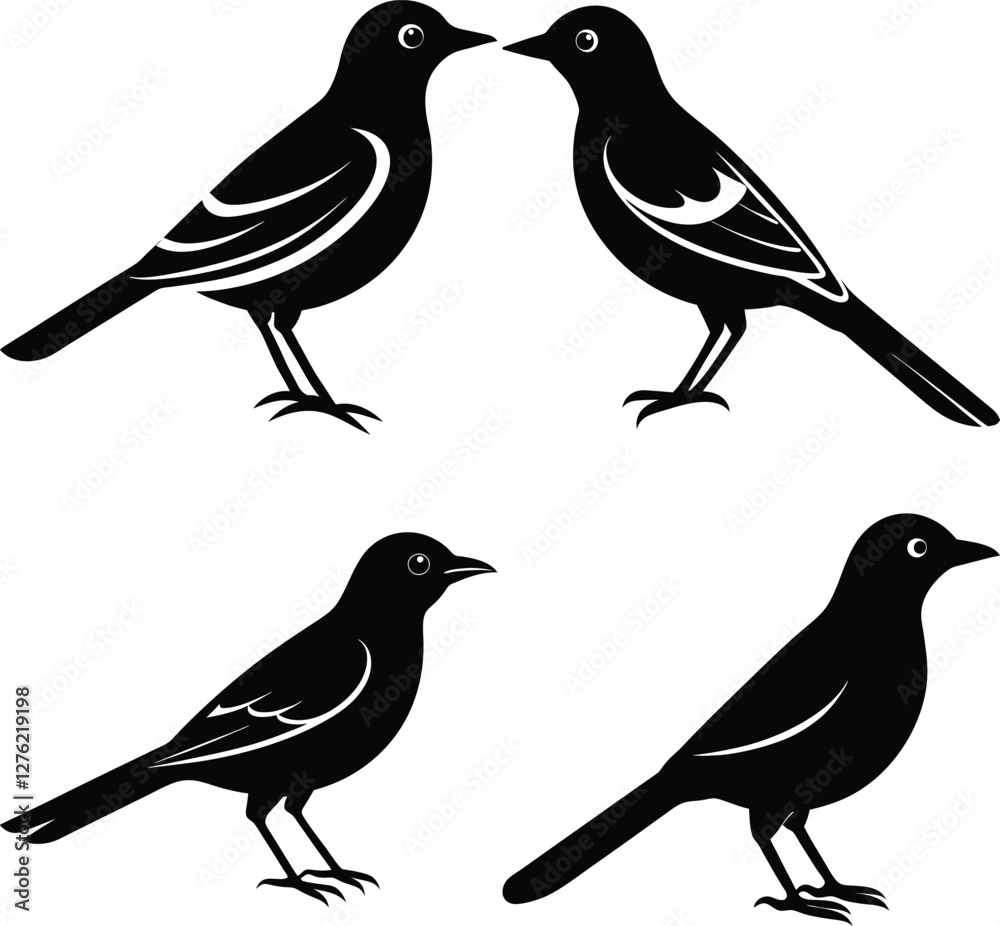 Fototapeta premium Minimalist Oriole Silhouette Vector Icon Set for Clean Designs.