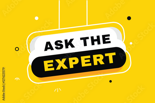 Ask the expert banner hanging style yellow colour element. Vector element set design.