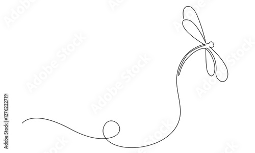Dragonfly Continuous One Line Drawing. Beautiful Line Art of Dragonfly for Beauty Logo Design. Editable Stroke. Insect Flying Simple Doodle Vector Illustration