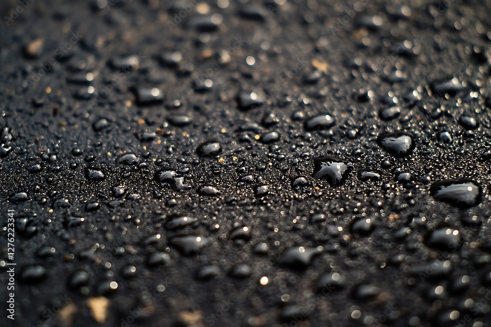 Close-up of water drops on a black surface Close-up of water drops on a black surface