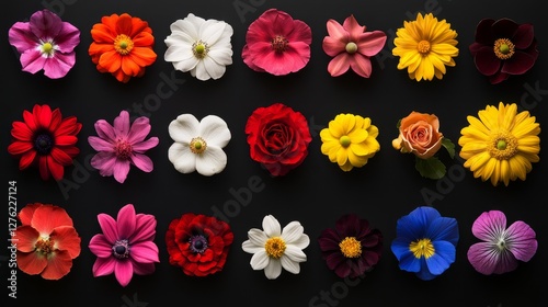 Wallpaper Mural Vibrant floral collection on black background: colorful blooms in a stunning display Torontodigital.ca