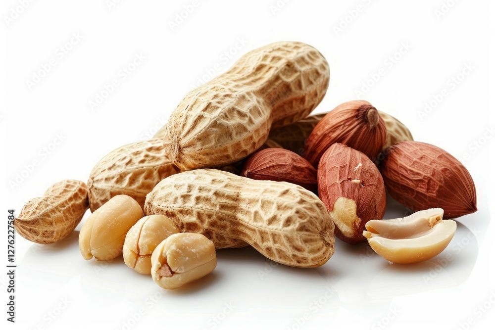 Few peanuts on white isolated background. Artificial intelligence image Few peanuts on white isolated background. Artificial intelligence image