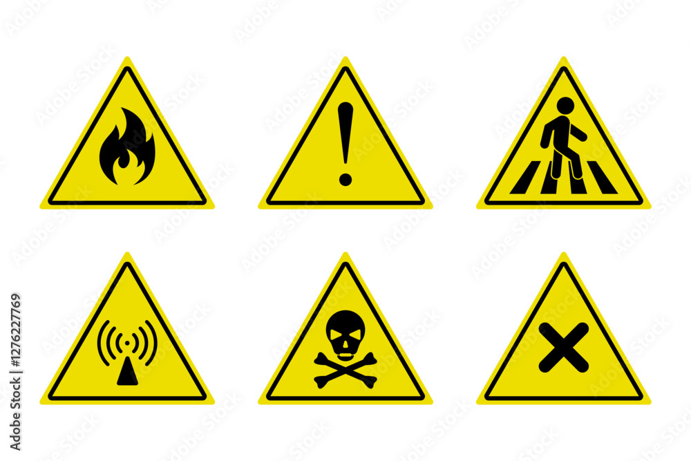 Vector illustration of yellow triangle danger caution signs set isolated on transparent background Vector illustration of yellow triangle danger caution signs set isolated on transparent background