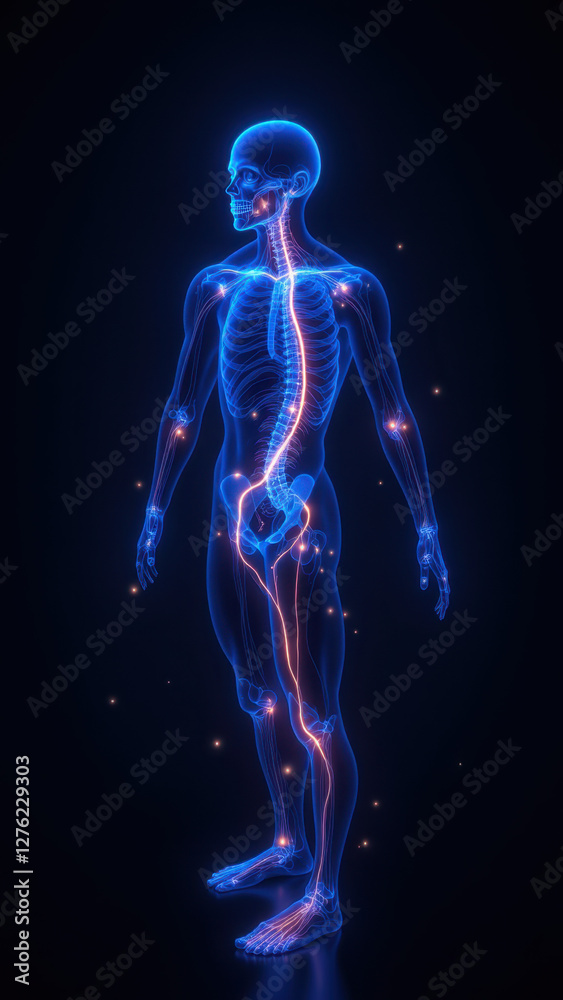 Vagus Nerve Stimulation illustration with highlighted nerves and organs. Vagus Nerve Stimulation illustration with highlighted nerves and organs.