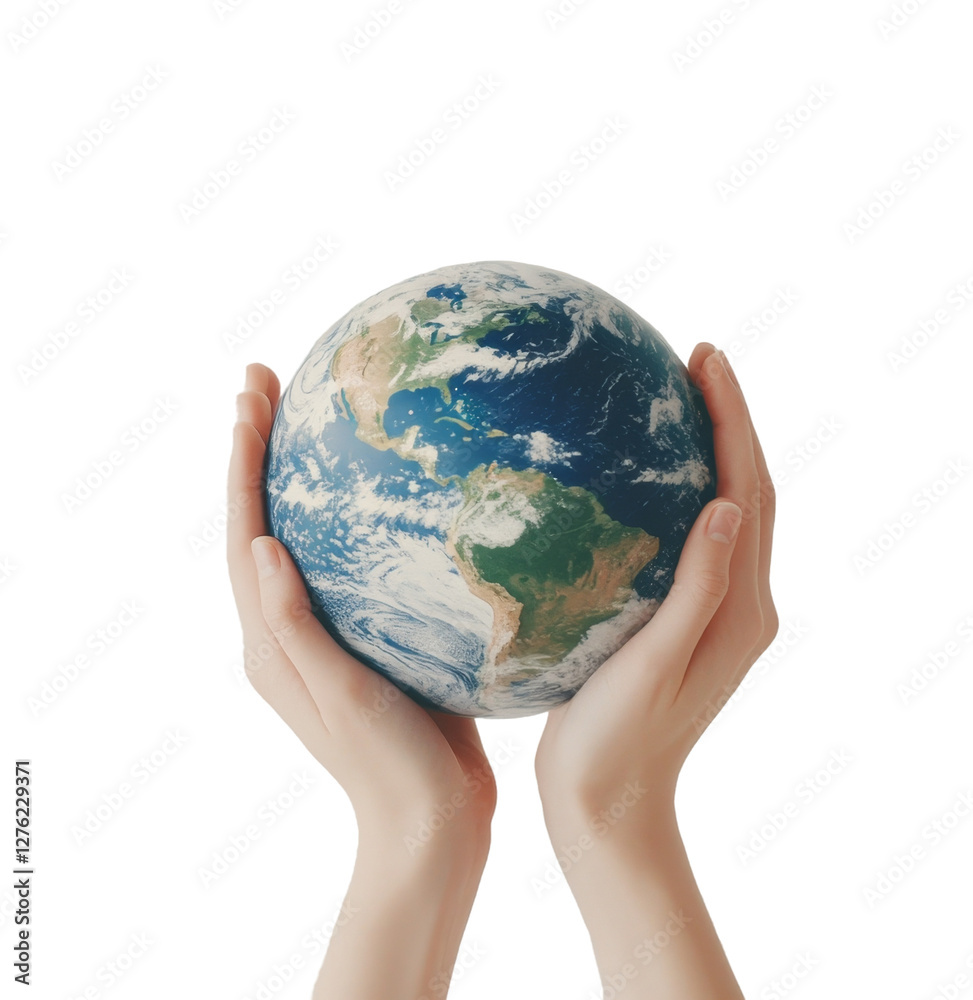 Hands support a globe, symbolizing unity and care for the planet, encouraging environmental awareness on a white background or PNG Hands support a globe, symbolizing unity and care for the planet, encouraging environmental awareness on a white background or PNG