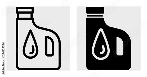 Flat, monochrome icon of a motor oil container with a drop symbol, symbolizing lubrication and engine care. Perfect for automotive businesses, product labels, and infographics.  