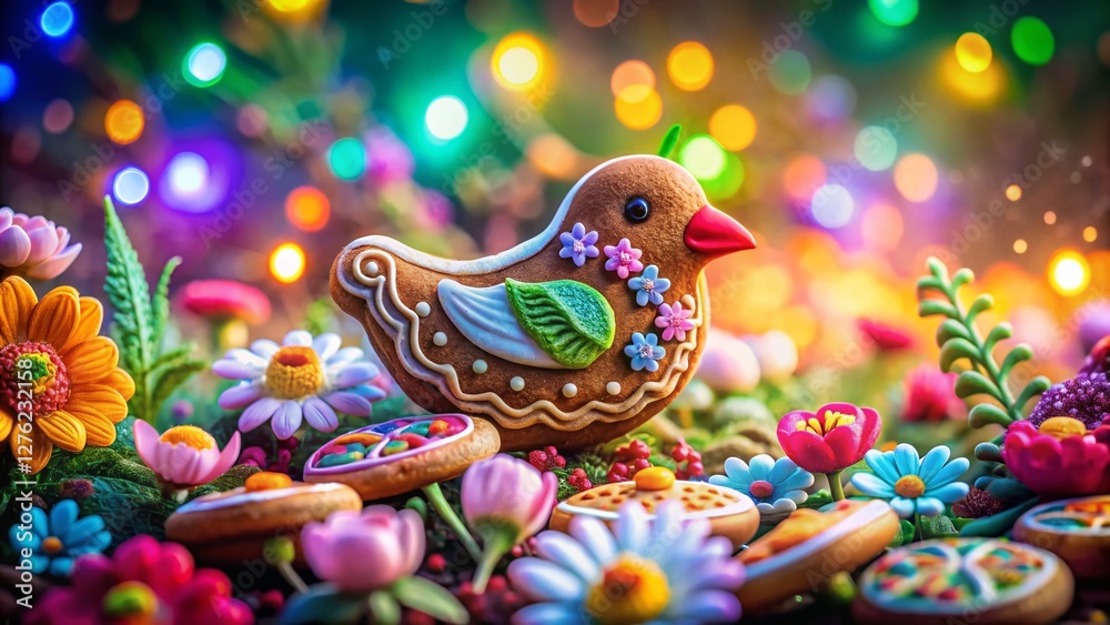 Fototapeta premium Long Exposure: Delicate Flowers & Gingerbread Bird