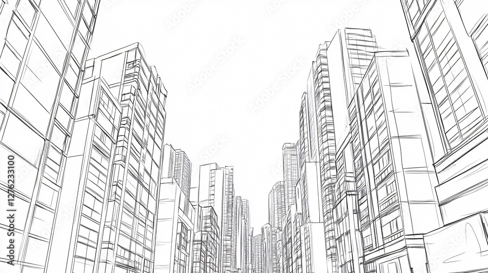 Fototapeta premium Close-Up Hand Drawn Urban City Buildings