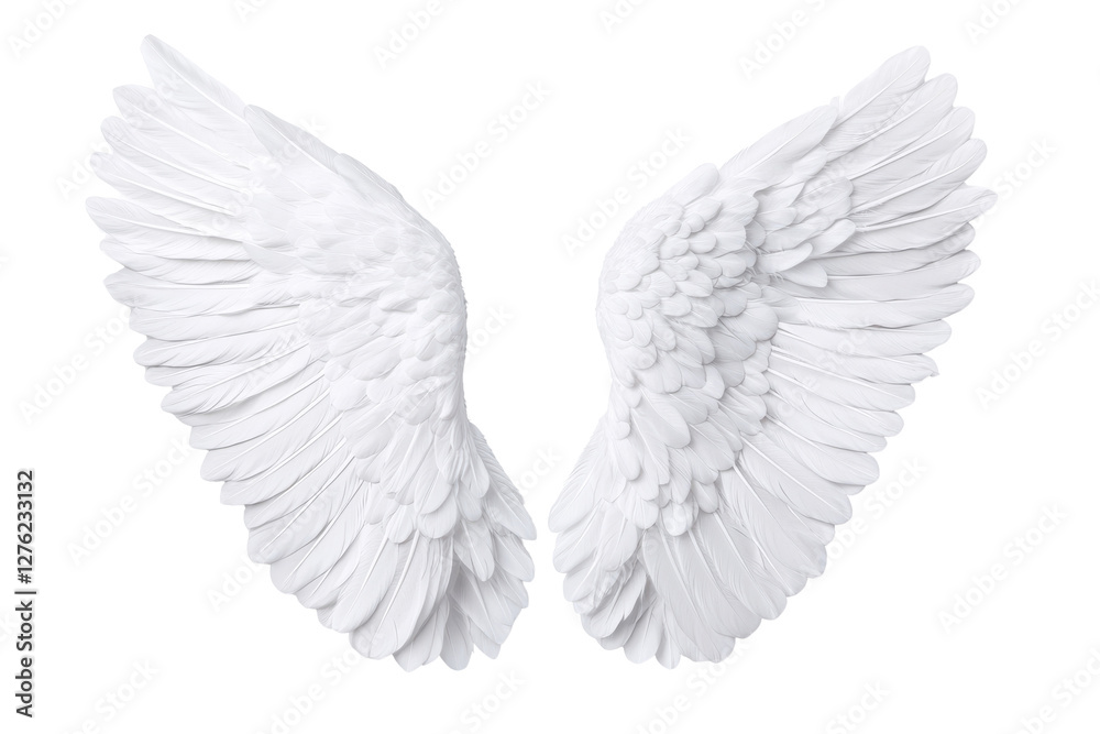 Fototapeta premium Elegant white angel wings, symbolizing purity and freedom., transparent background.