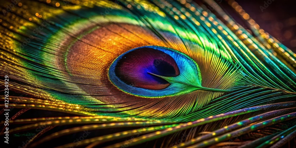Obraz premium Low Light Peacock Feather Detail - Exquisite Jewel-toned Plumage